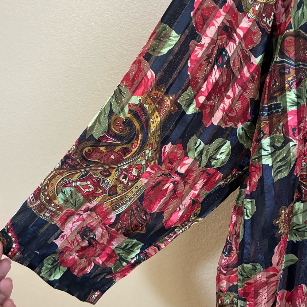 Victorias Secret Vintage Gold Label Size L Sleep Shirt Gown Blue Paisley‎ Floral - Picture 4 of 9